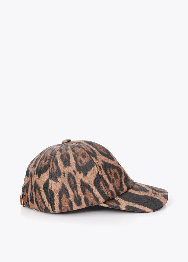 Combined cap in animal print and eco-leather print