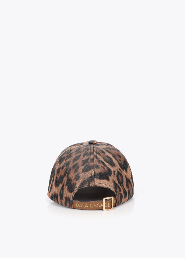 Combined cap in animal print and eco-leather print