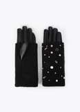 Knitted combination glove with pearls and crystals