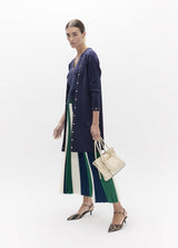 Tricolor pleated midi skirt