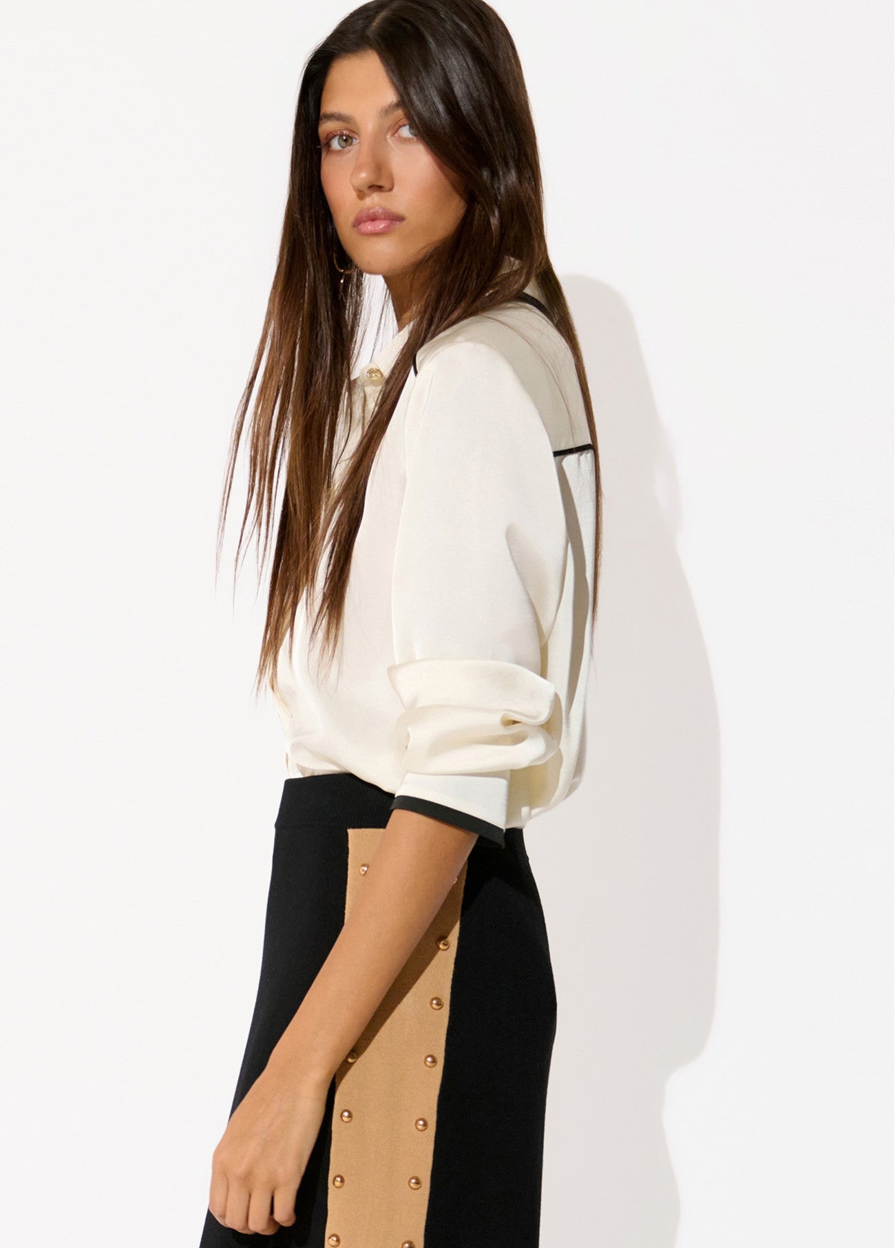 Contrast side midi skirt