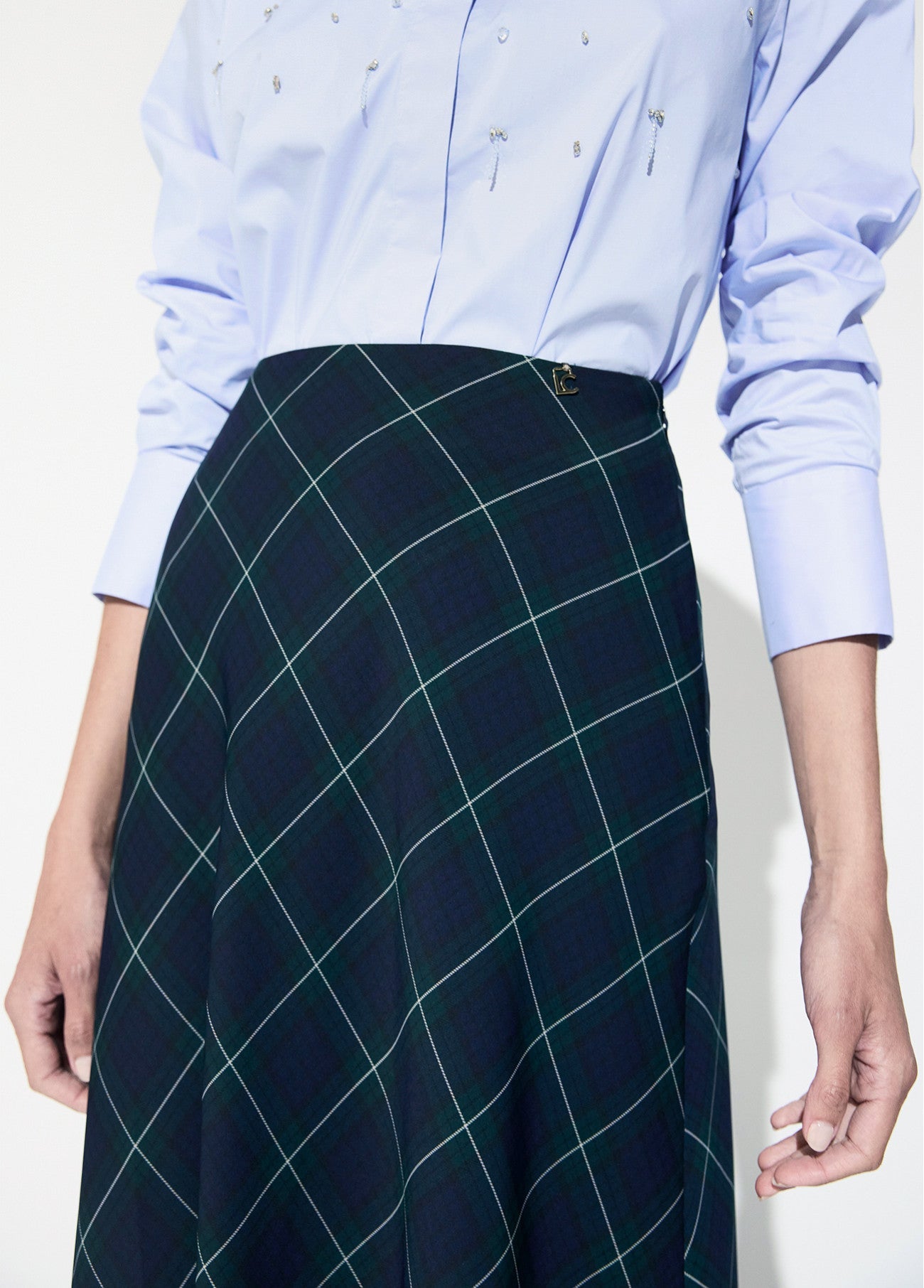 Long midi skirt with bias plaid