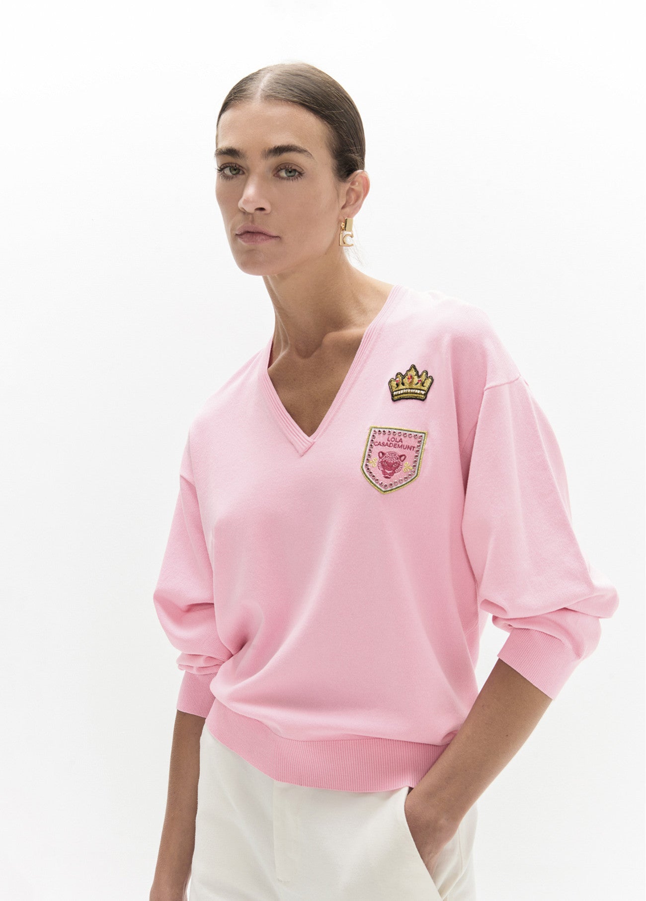 V-neck sweater with patches