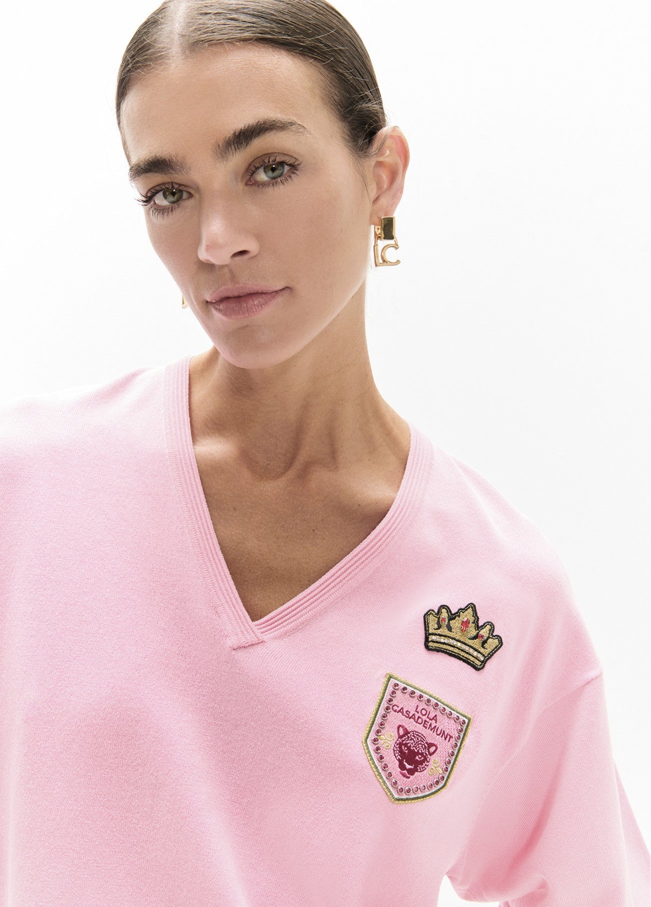V-neck sweater with patches