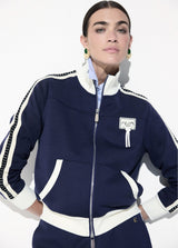Sweatshirt with two-tone side stripe detail and rhinestones, front and back patch