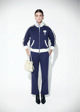 Sweatshirt with two-tone side stripe detail and rhinestones, front and back patch