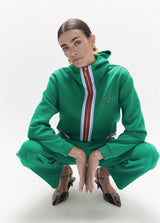 Open sweatshirt with three-color side band, drawstring adjustment and metallic details