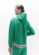 Open sweatshirt with three-color side band, drawstring adjustment and metallic details