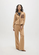 Open sweatshirt with faux leather pocket on the front and maxi patch on the back
