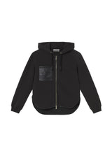 Open sweatshirt with faux leather pocket on the front and maxi patch on the back
