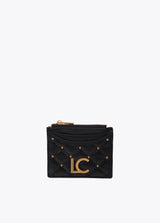 Padded leather-effect card holder with mini studs