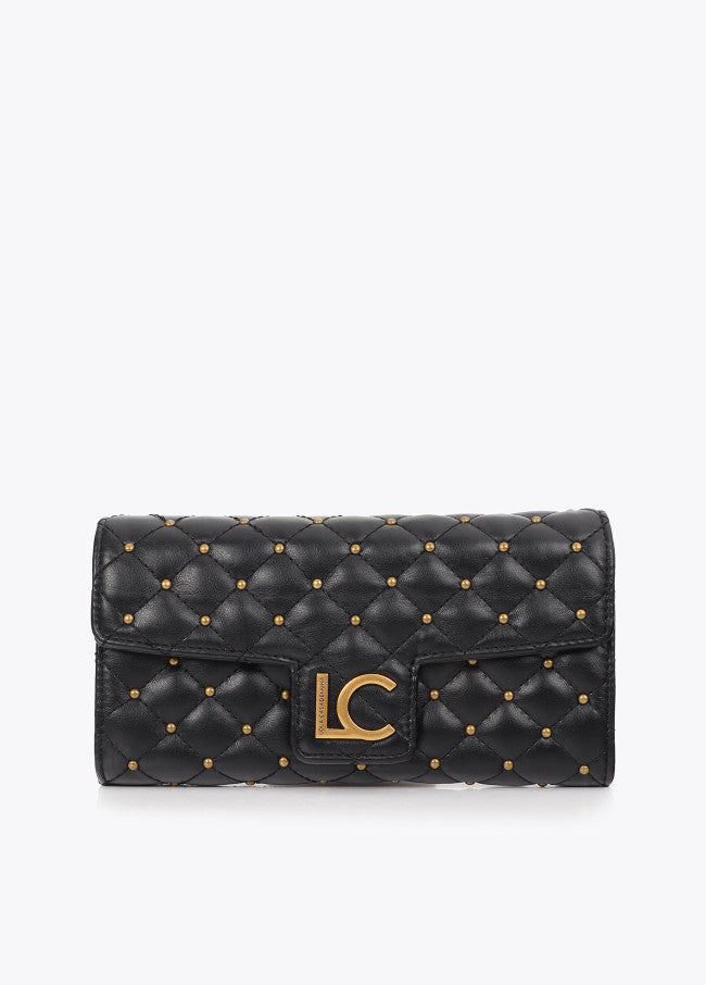 Padded leather-effect wallet with mini studs