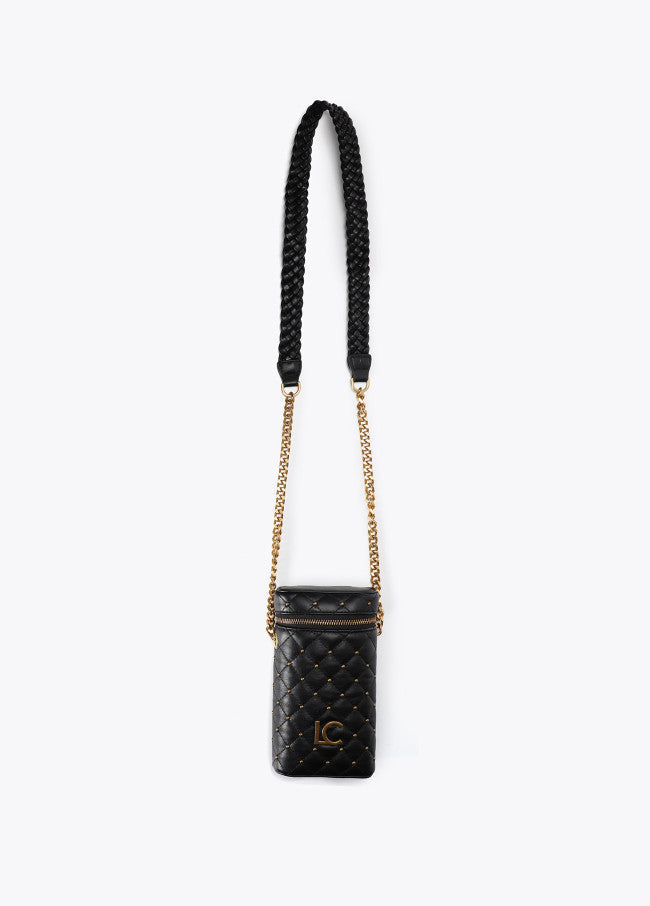 Padded leather-effect mobile phone case with mini studs