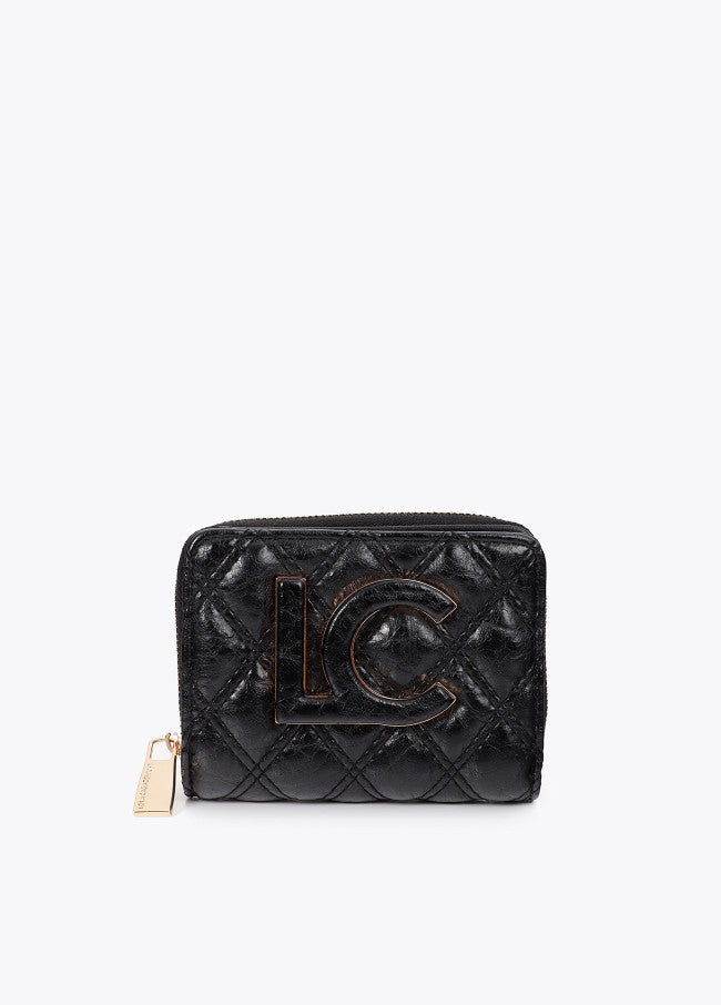 Padded coin purse with double stitching and tubular handle