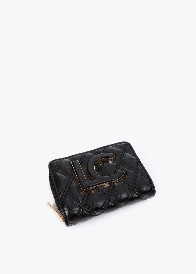 Padded coin purse with double stitching and tubular handle