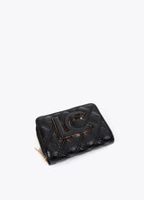 Padded coin purse with double stitching and tubular handle