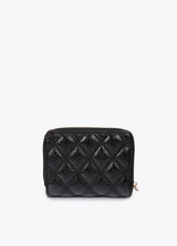 Padded coin purse with double stitching and tubular handle