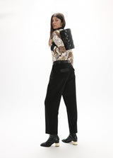 Barcelona silhouette trousers in roma knit with contrasting leather-effect waistband