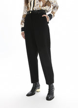 Barcelona silhouette trousers in roma knit with contrasting leather-effect waistband