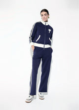 Jogger trousers with two-tone side band detail and blue rhinestones