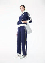 Jogger trousers with two-tone side band detail and blue rhinestones