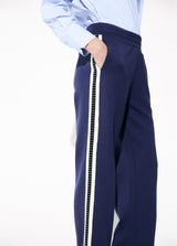 Jogger trousers with two-tone side band detail and blue rhinestones