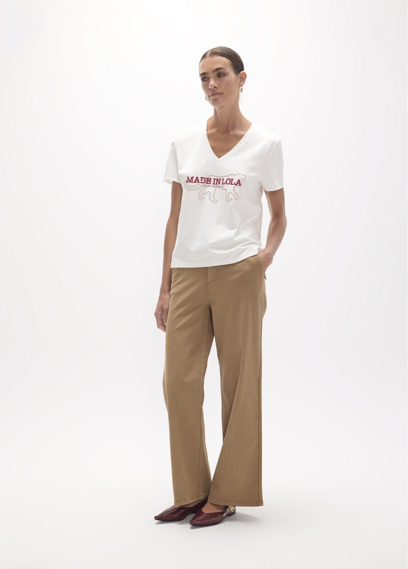 Long straight twill trousers