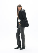 Straight denim ankle length chain detail front pockets