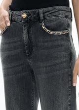 Straight denim ankle length chain detail front pockets