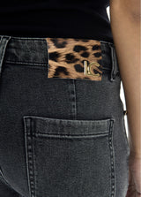 Straight denim ankle length chain detail front pockets