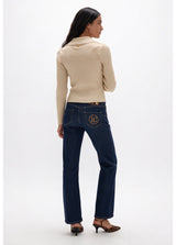 Long jeans with embroidery back pocket LC in contrast