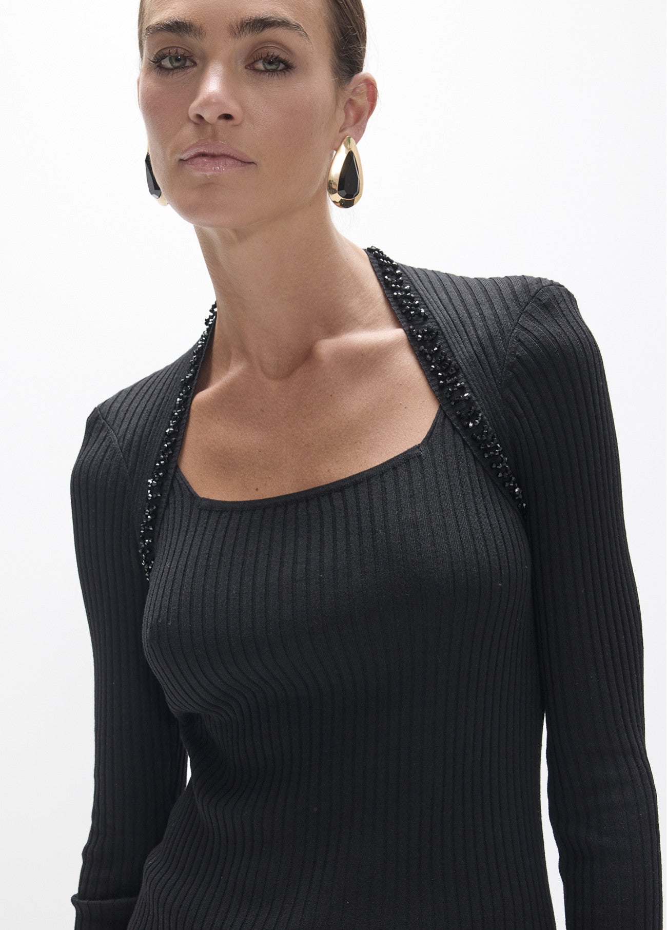 Rhinestone sweater, armholes and neckline