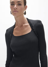 Rhinestone sweater, armholes and neckline