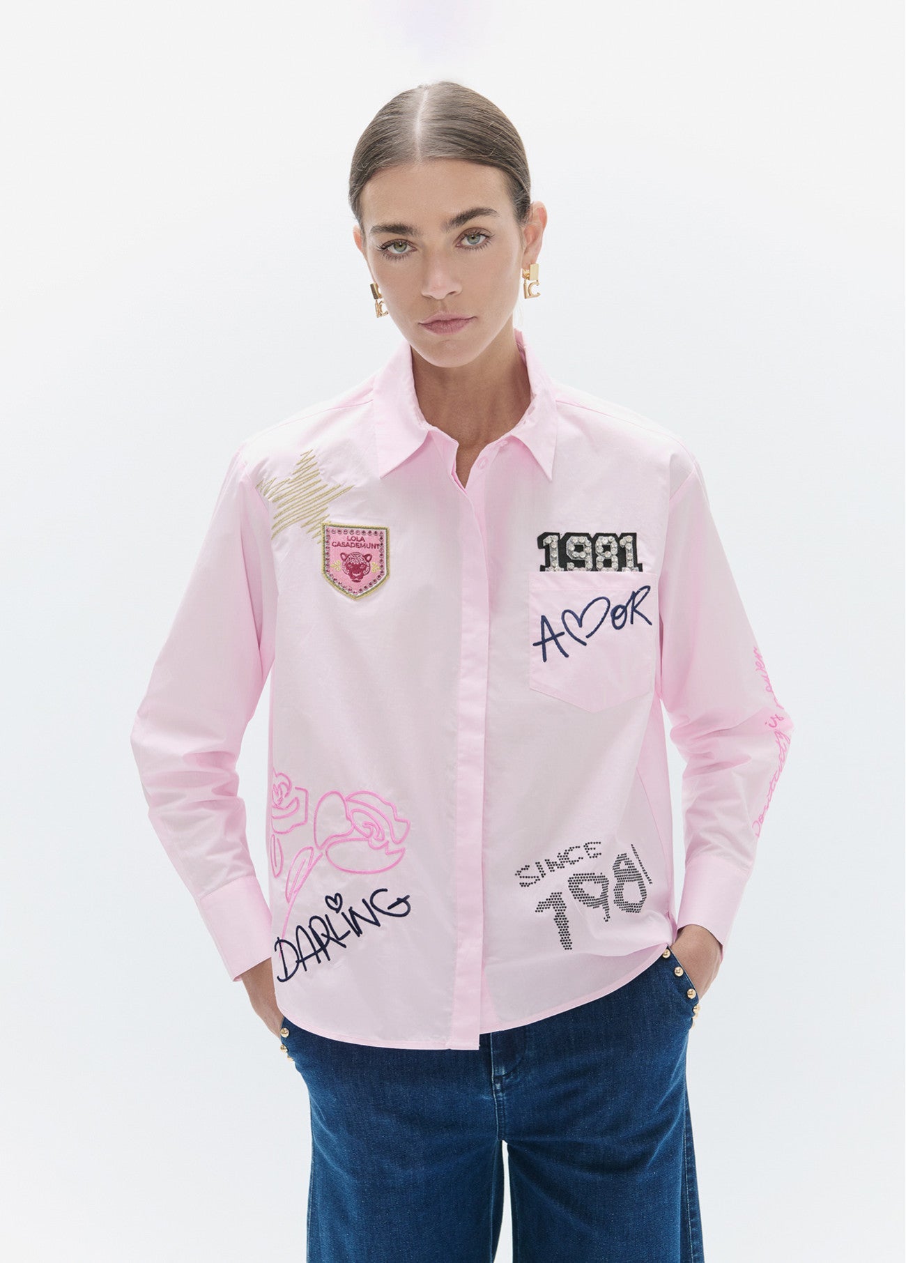 Poplin shirt with details and patches