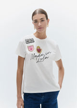 Crew-neck t-shirt with side slits,   made in lola   graphic with patches