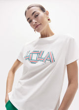 Round neck t-shirt with side slits detail bands fabric with crystals
