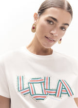 Round neck t-shirt with side slits detail bands fabric with crystals