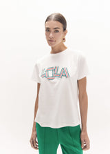 Round neck t-shirt with side slits detail bands fabric with crystals