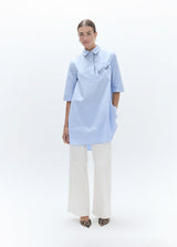 Two-tone poplin tapioca dress with love embroidery