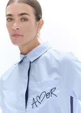 Two-tone poplin tapioca dress with love embroidery