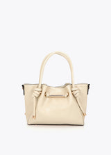 Crossbody bag with metal tube detail with die-cut logo