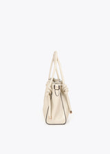 Crossbody bag with metal tube detail with die-cut logo