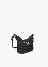 Braided faux leather shoulder strap with irregular buckle