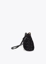 Braided faux leather shoulder strap with irregular buckle