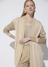 Bi-material cardigan with crystals
