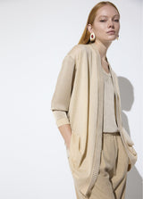 Bi-material cardigan with crystals