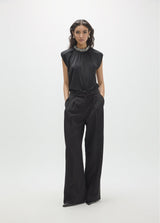 Pleated trousers with waistband detail buckle and snaps