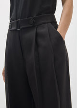 Pleated trousers with waistband detail buckle and snaps