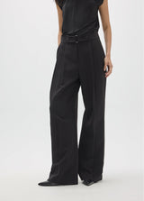 Pleated trousers with waistband detail buckle and snaps