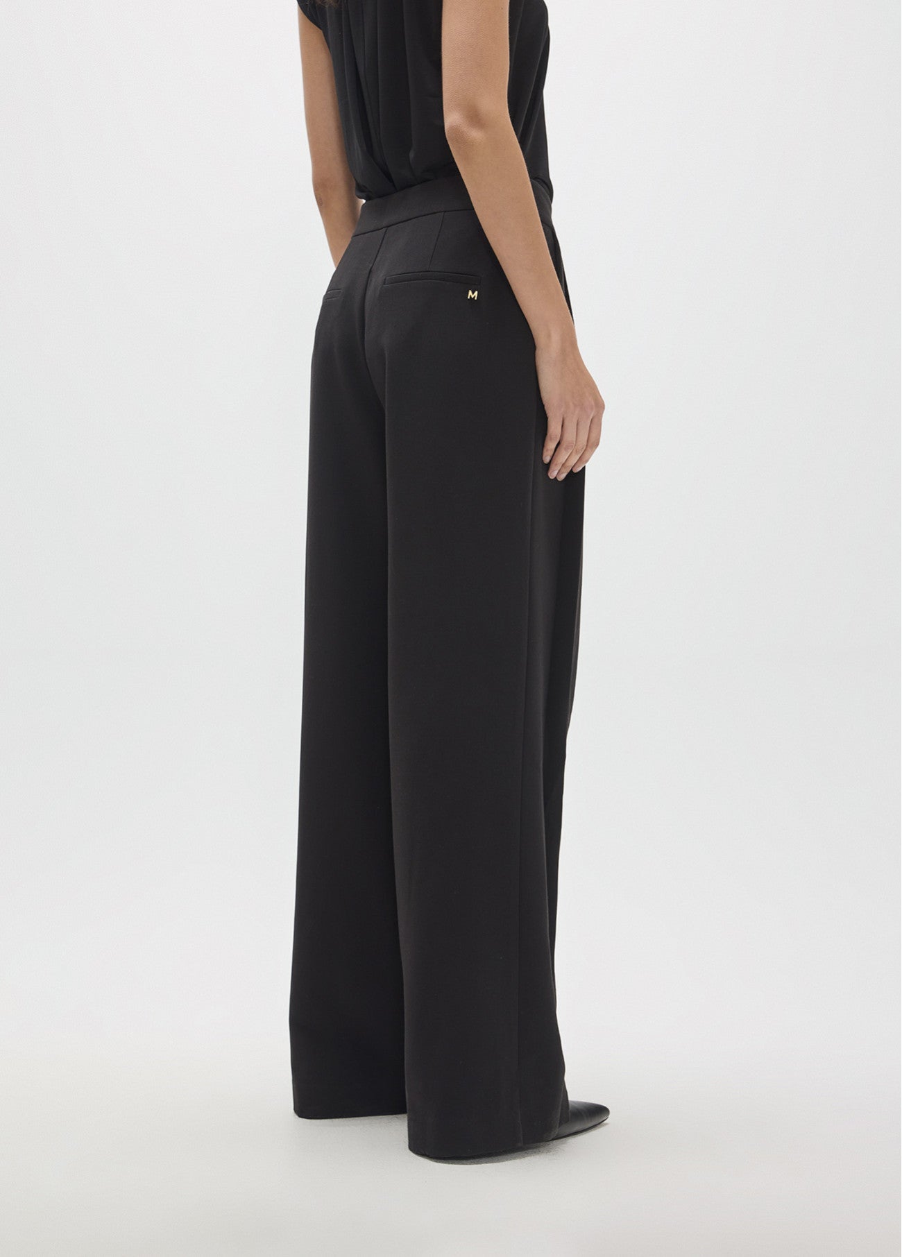 Pleated trousers with waistband detail buckle and snaps